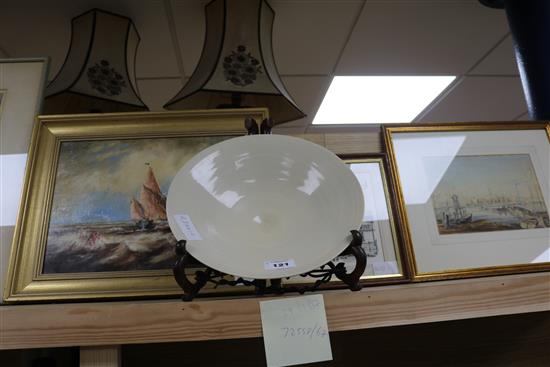 A Chinese cream glazed bowl on stand